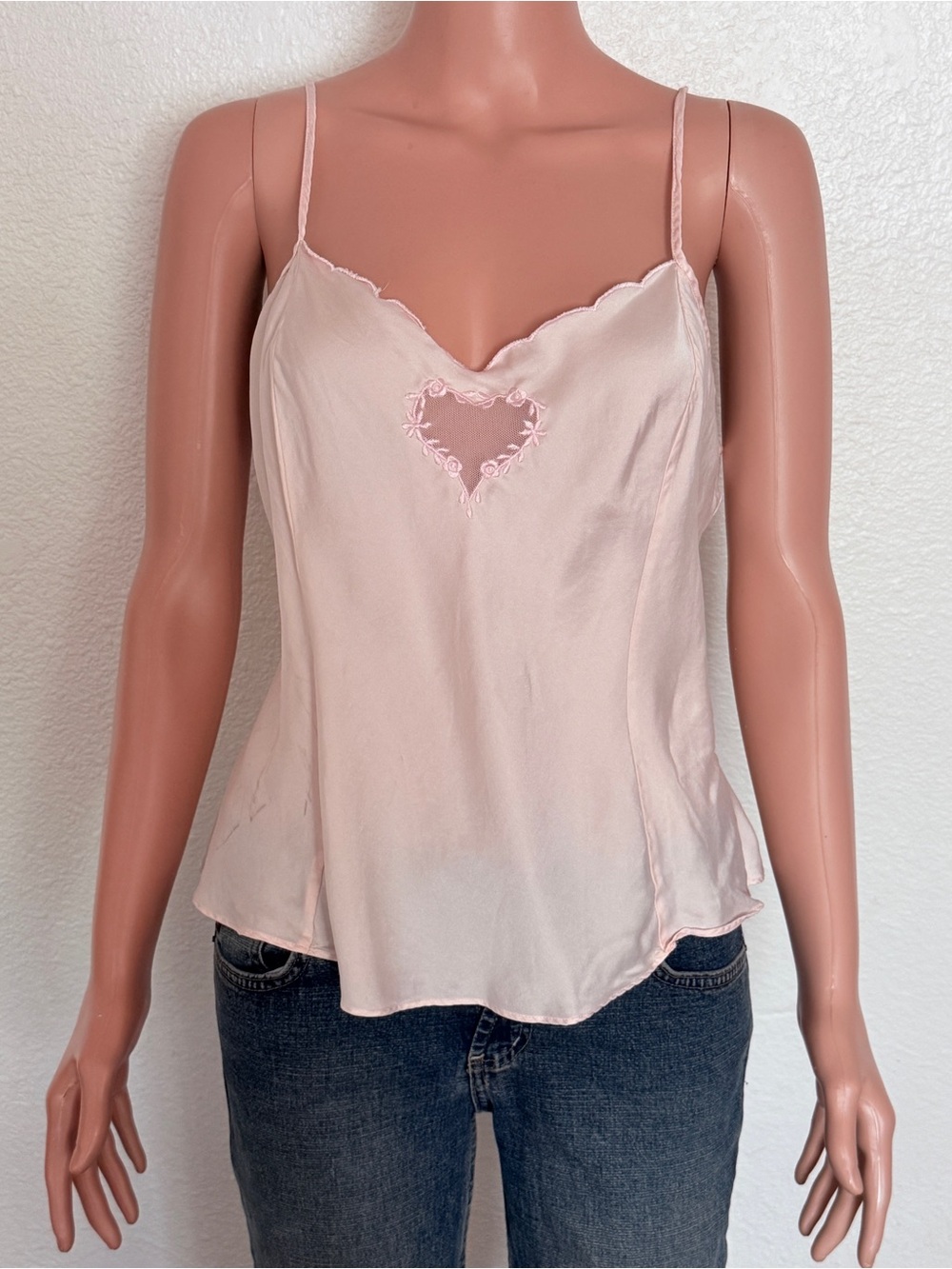 Vintage SILK Victoria’s Secret Gold Label Pink Camisole with Heart Cutout Sz L